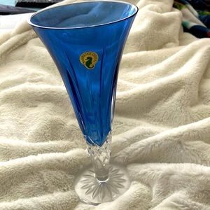 WATERFORD CRYSTAL 6” ELEGANT FOOTED VASE IN BLUE AND CLEAR CRYSTAL